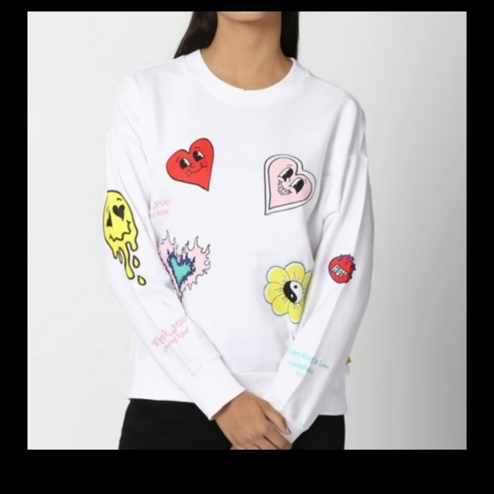 Valentines Day Hearts Graphic White Sweatshirt pullover size Medium - Picture 13 of 14